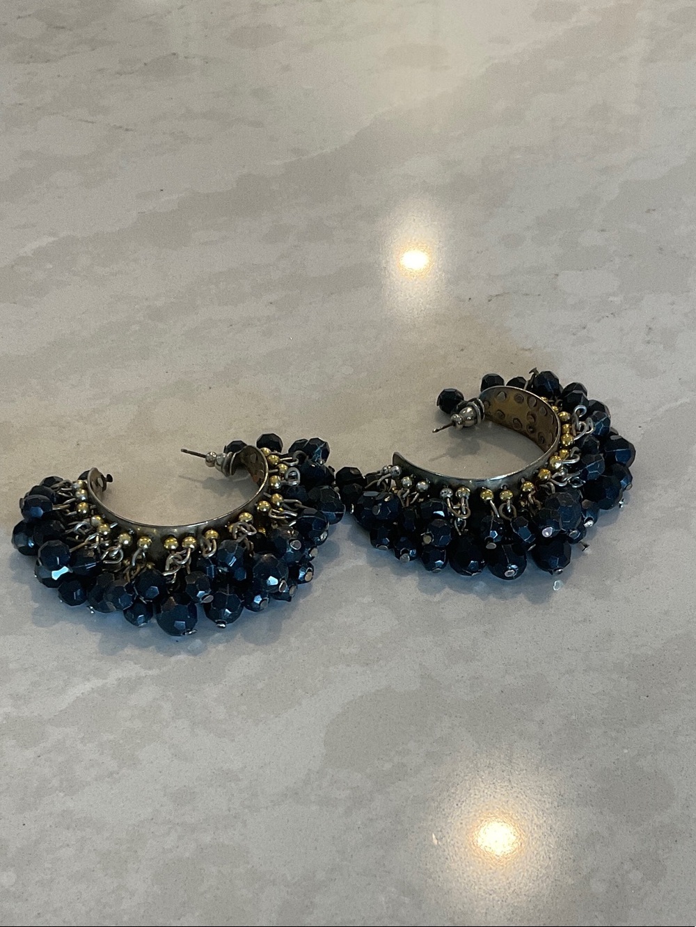 Beaded Hoop Earrings - Black Cluster Design